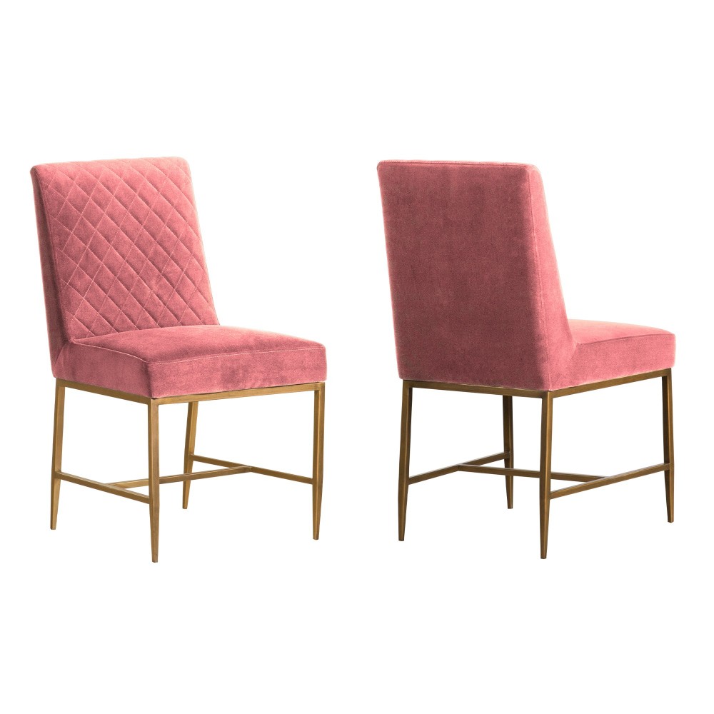 Memphis Pink Velvet and Antique Brass Accent Dining Chair- Set of 2 Memphis Pink Velvet and Antique Brass Accent Dining Chair- Set of 2