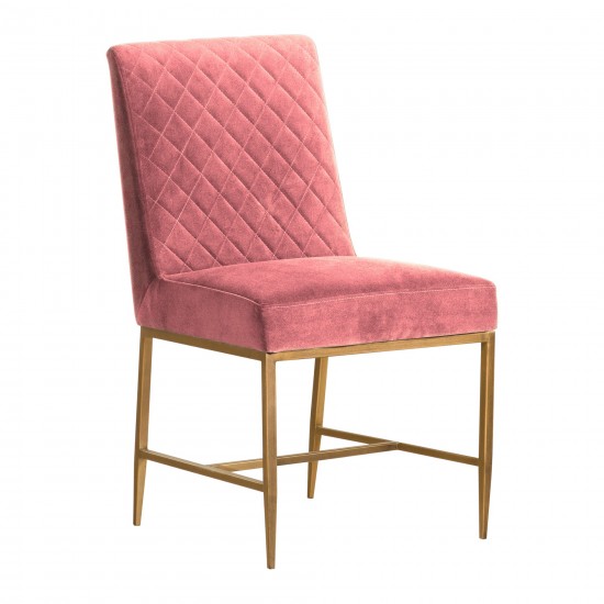 Memphis Pink Velvet and Antique Brass Accent Dining Chair- Set of 2