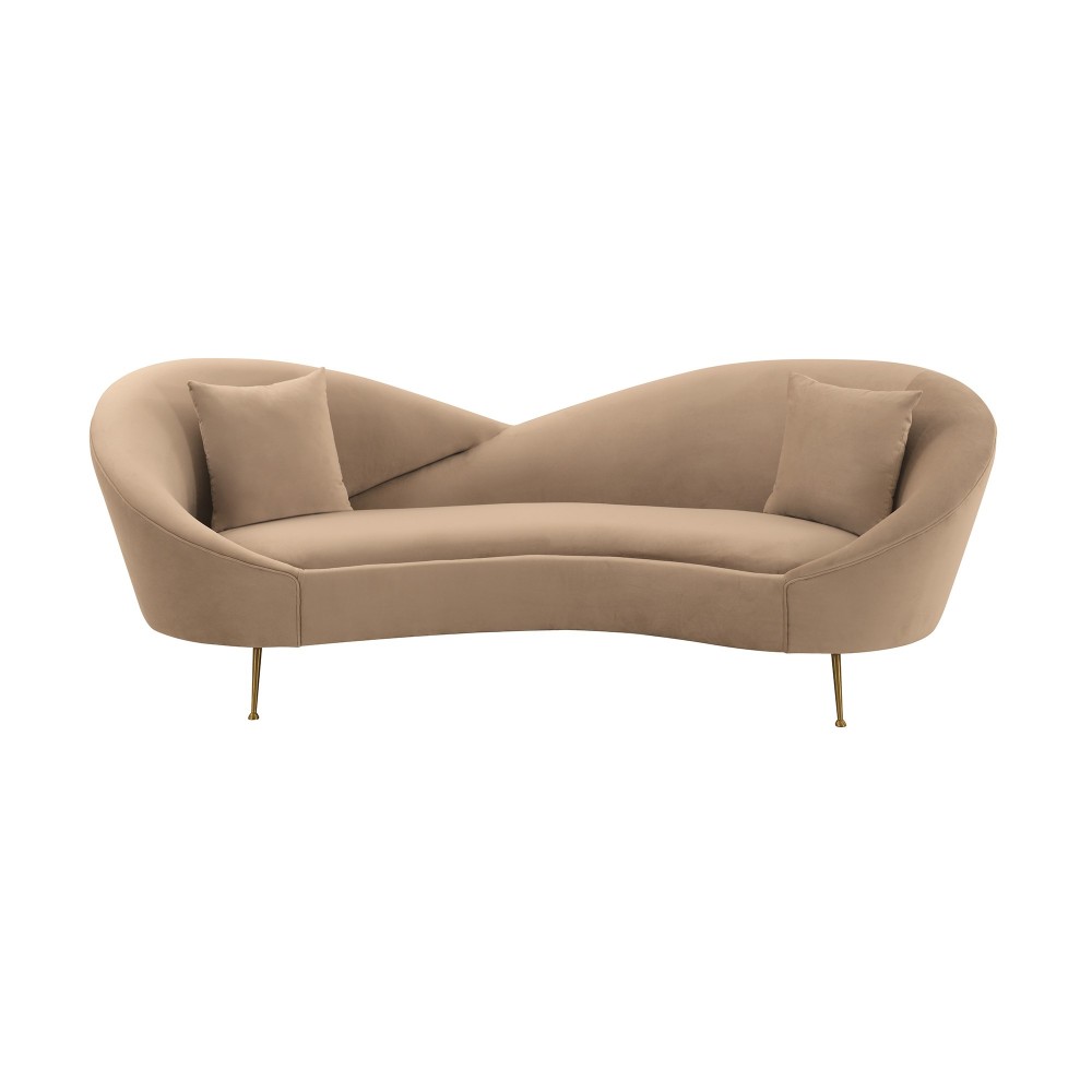 Anabella Natural Fabric Upholstered Sofa with Brushed Gold Legs