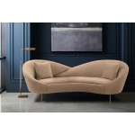 Anabella Natural Fabric Upholstered Sofa with Brushed Gold Legs