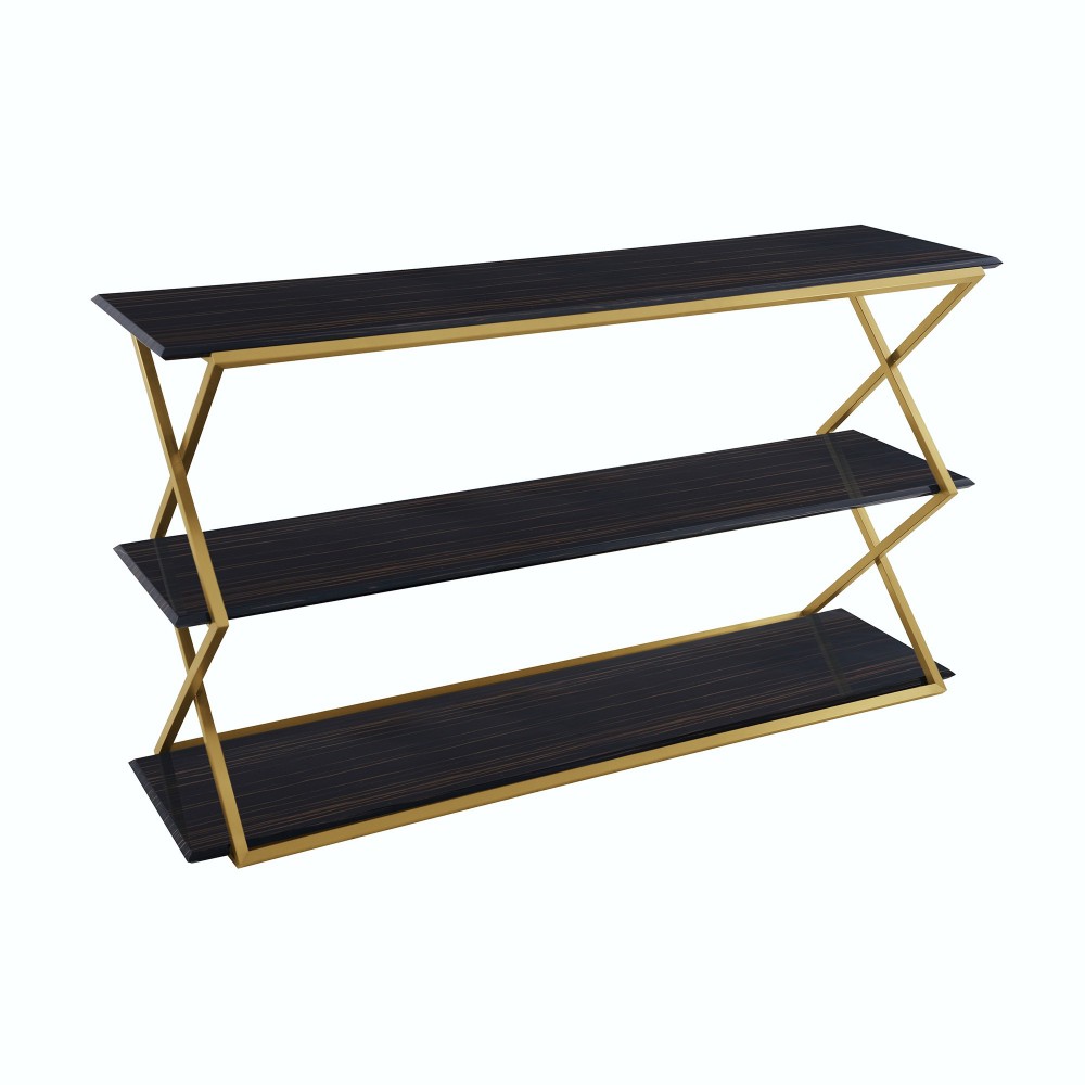 Westlake 3-Tier Dark Brown Console Table with Brushed Gold Legs