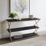 Westlake 3-Tier Dark Brown Console Table with Brushed Gold Legs