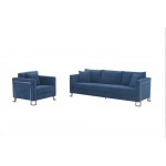 Heritage 2 Piece Blue Fabric Upholstered Sofa & Chair Set