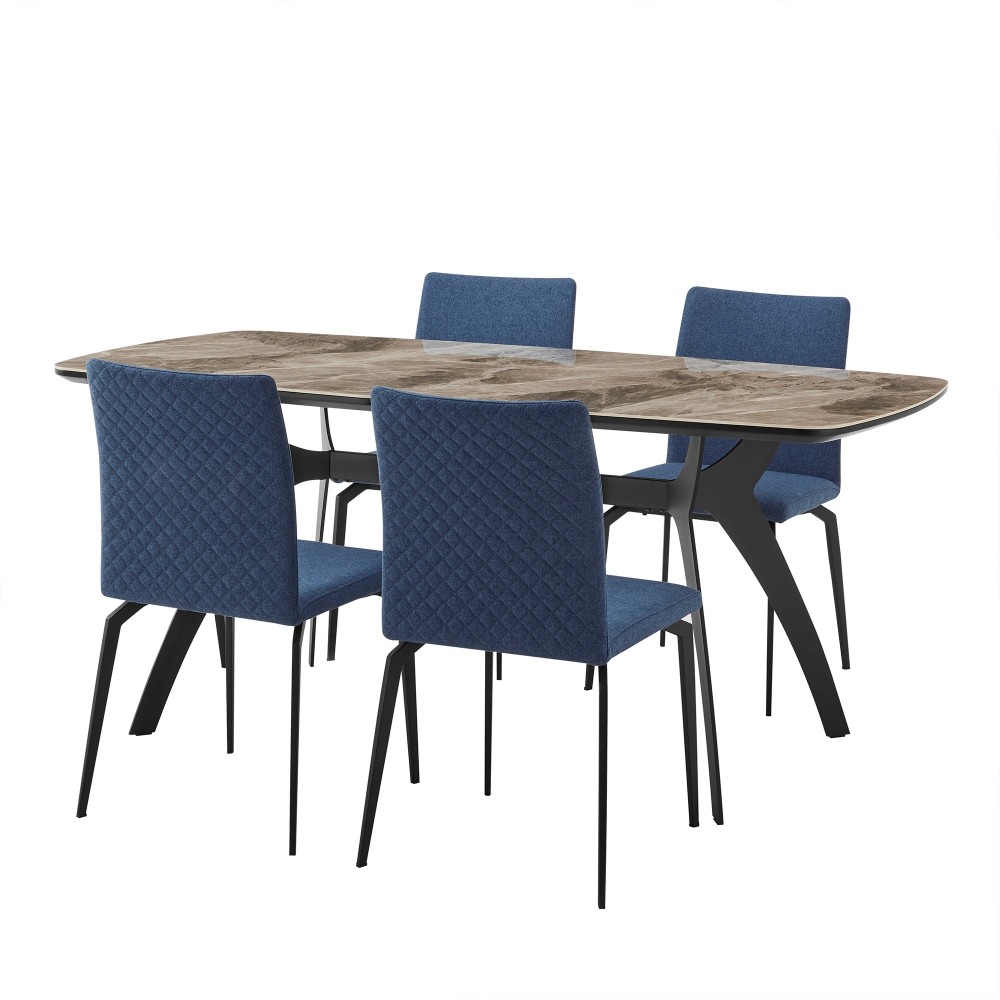 Andes and Lyon Blue Fabric 5 Piece Rectangular Dining Set