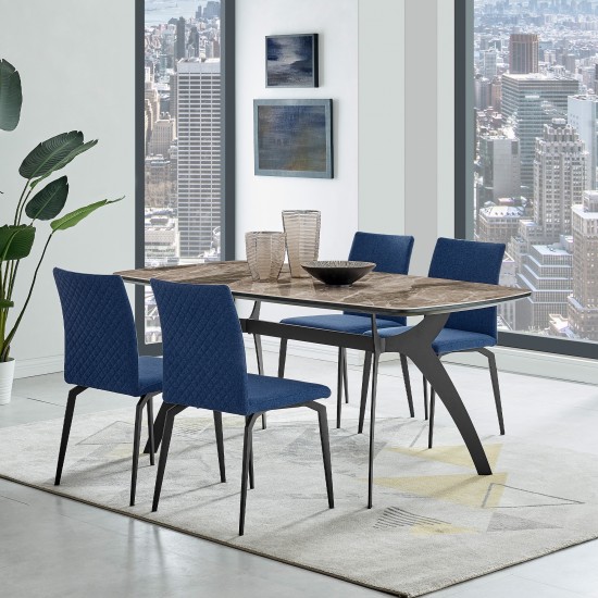 Andes and Lyon Blue Fabric 5 Piece Rectangular Dining Set