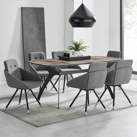 Andes and Granada Gray Fabric 7 Piece Rectangular Dining Set