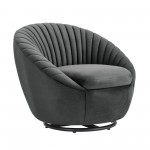 Bella Dark Gray Velvet Swivel Accent Chair with Black Base