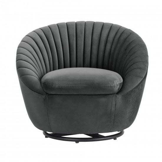 Bella Dark Gray Velvet Swivel Accent Chair with Black Base