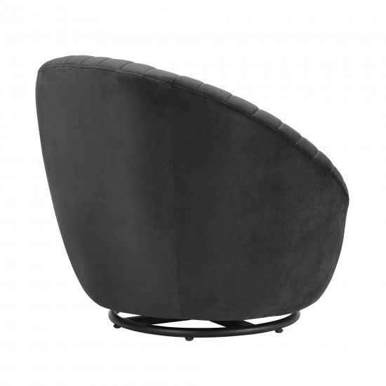 Bella Dark Gray Velvet Swivel Accent Chair with Black Base