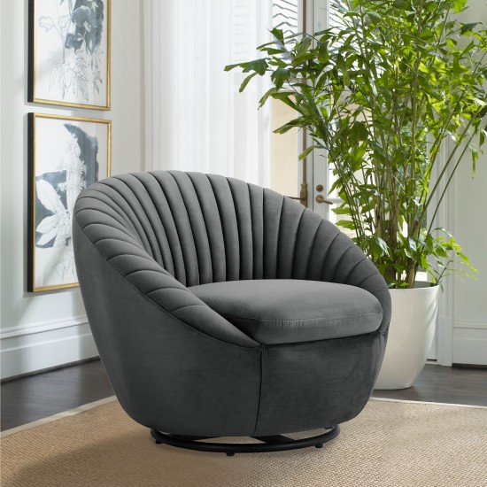 Bella Dark Gray Velvet Swivel Accent Chair with Black Base