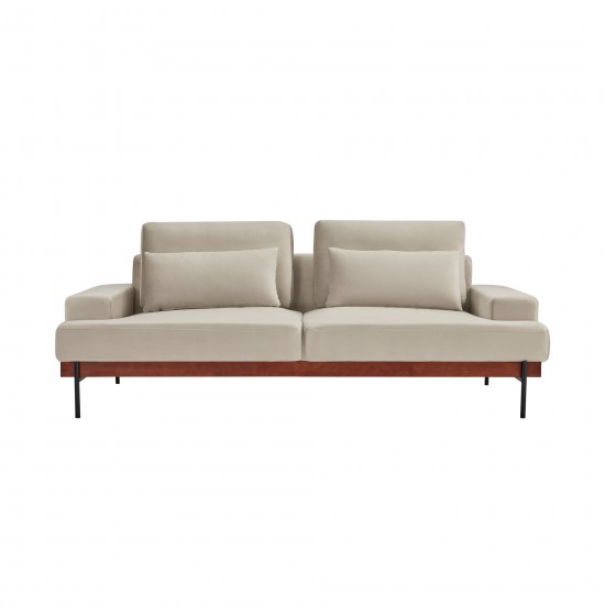 Monet 86" Mid-Century Modern Beige Velvet Sofa