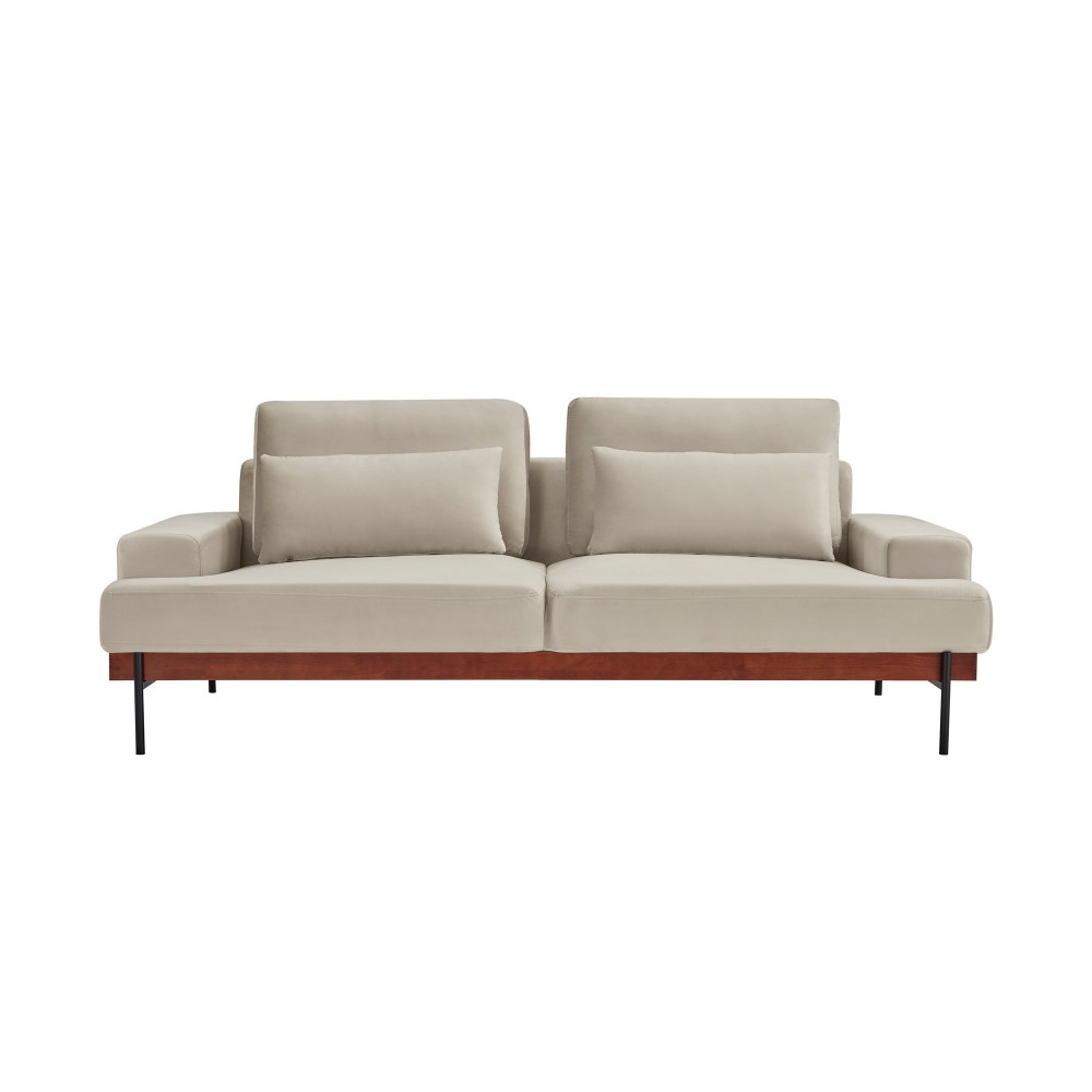 Monet 86" Mid-Century Modern Beige Velvet Sofa