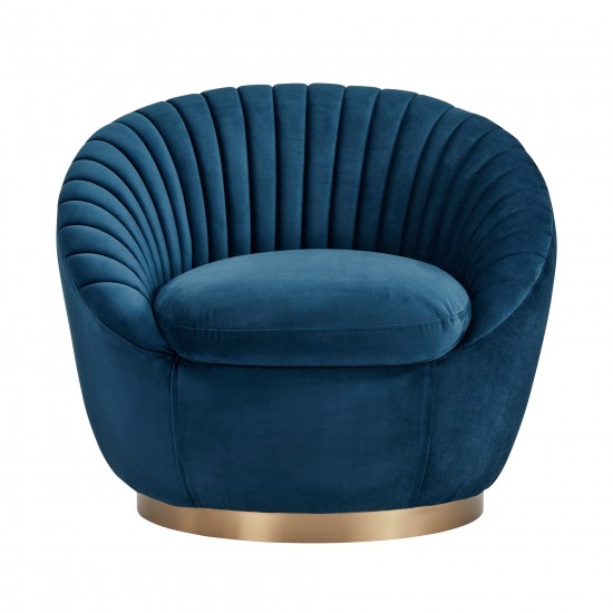 Mitzy Navy Velvet Swivel Accent Chair with Gold Base