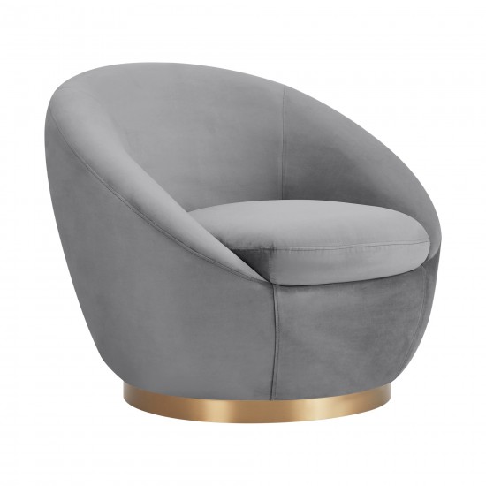 Yves Gray Velvet Swivel Accent Chair with Gold Base