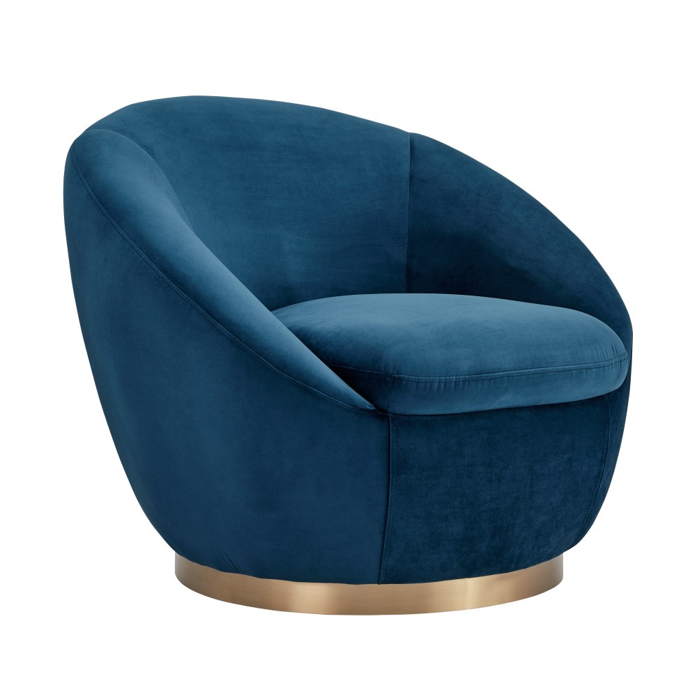 Yves Navy Velvet Swivel Accent Chair with Gold Base