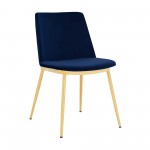 Messina Modern Blue Velvet and Gold Metal Leg Dining Room Chairs - Set of 2