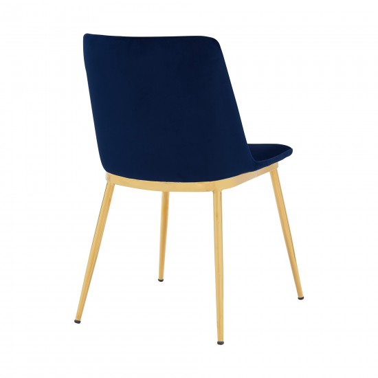 Messina Modern Blue Velvet and Gold Metal Leg Dining Room Chairs - Set of 2