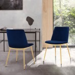 Messina Modern Blue Velvet and Gold Metal Leg Dining Room Chairs - Set of 2