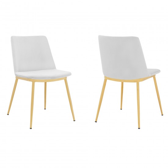 Messina Modern White Velvet and Gold Metal Leg Dining Room Chairs - Set of 2