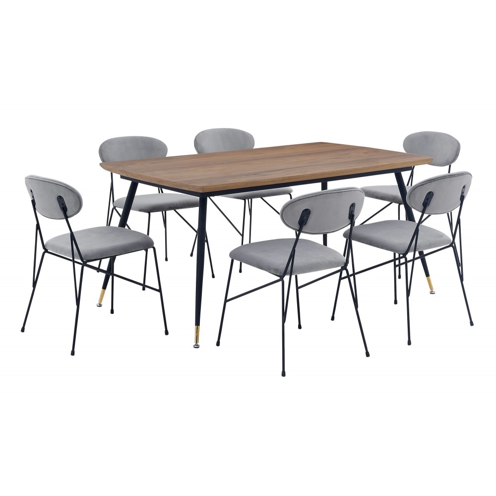 Messina and Alice Gray Velvet 7 Piece Rectangular Dining Set