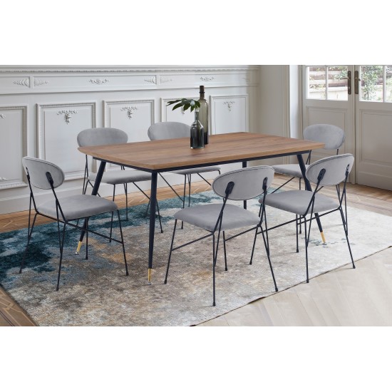 Messina and Alice Gray Velvet 7 Piece Rectangular Dining Set