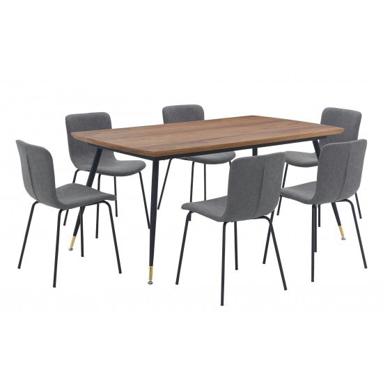 Messina and Gillian Dark Gray Faux Leather 7 Piece Rectangular Dining Set