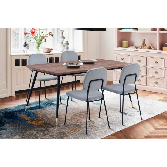 Messina and Lucy Gray Velvet 5 Piece Rectangular Dining Set