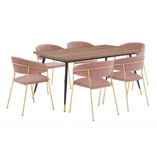 Messina and Nara Pink Velvet 7 Piece Rectangular Dining Set