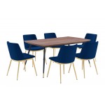 Messina Blue Velvet 7 Piece Rectangular Dining Set