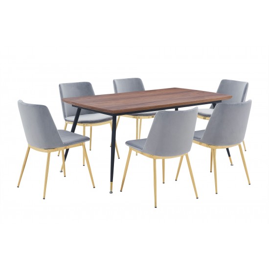 Messina Gray Velvet 7 Piece Rectangular Dining Set