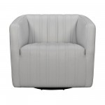 Aries Dove Gray Genuine Leather Swivel Barrel Chair