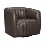 Aries Espresso Genuine Leather Swivel Barrel Chair