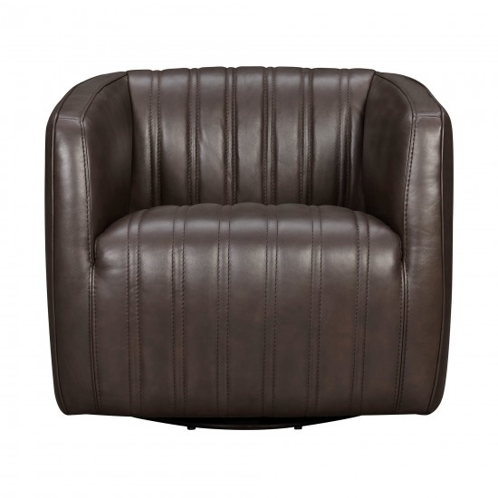 Aries Espresso Genuine Leather Swivel Barrel Chair