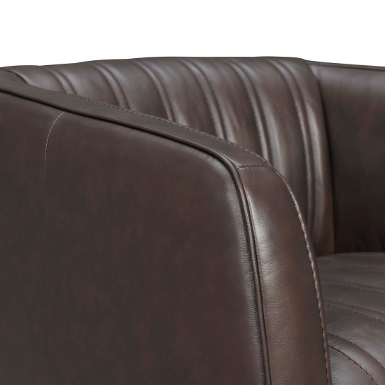 Aries Espresso Genuine Leather Swivel Barrel Chair