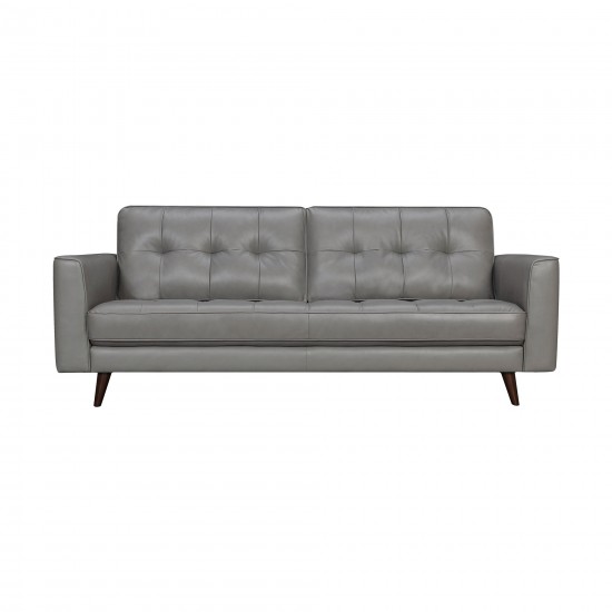 Daeson 86" Mid-Century Modern Gray Genuine Leather Square Arm Sofa