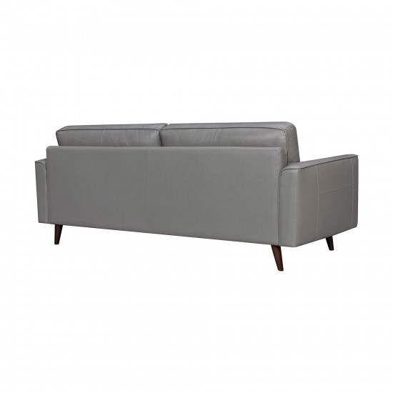 Daeson 86" Mid-Century Modern Gray Genuine Leather Square Arm Sofa