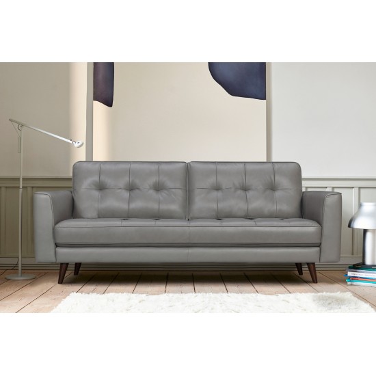 Daeson 86" Mid-Century Modern Gray Genuine Leather Square Arm Sofa