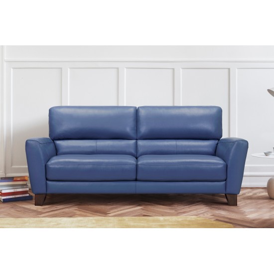 Kester 81" Square Arm Blue Genuine Leather Sofa