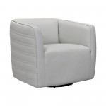 Melanie Swivel Dove Gray Genuine Leather Barrel Chair