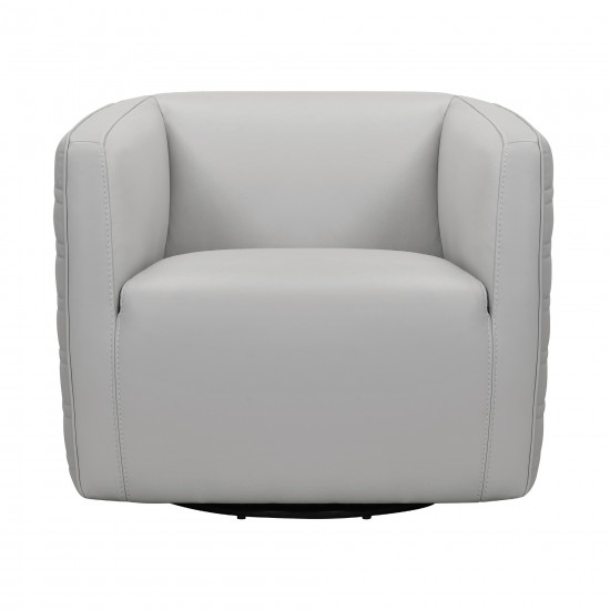 Melanie Swivel Dove Gray Genuine Leather Barrel Chair