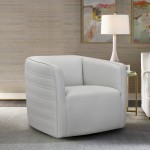 Melanie Swivel Dove Gray Genuine Leather Barrel Chair