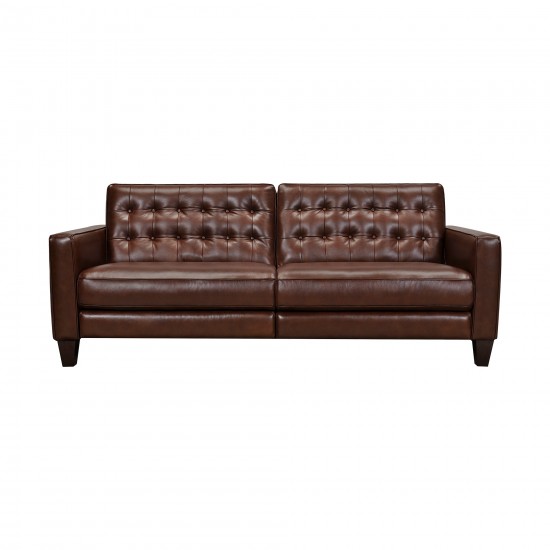 Wesley 81" Chestnut Genuine Leather Power Footrest Tuxedo Arm Sofa