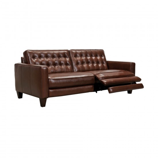 Wesley 81" Chestnut Genuine Leather Power Footrest Tuxedo Arm Sofa