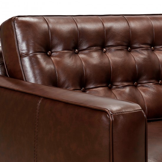 Wesley 81" Chestnut Genuine Leather Power Footrest Tuxedo Arm Sofa