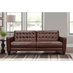 Wesley 81" Chestnut Genuine Leather Power Footrest Tuxedo Arm Sofa