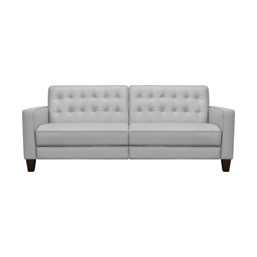 Wesley 81" Dove Gray Genuine Leather Power Footrest Tuxedo Arm Sofa