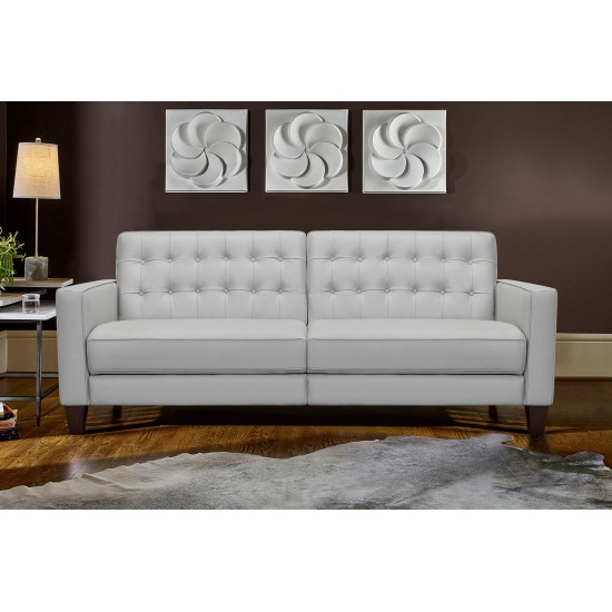 Wesley 81" Dove Gray Genuine Leather Power Footrest Tuxedo Arm Sofa