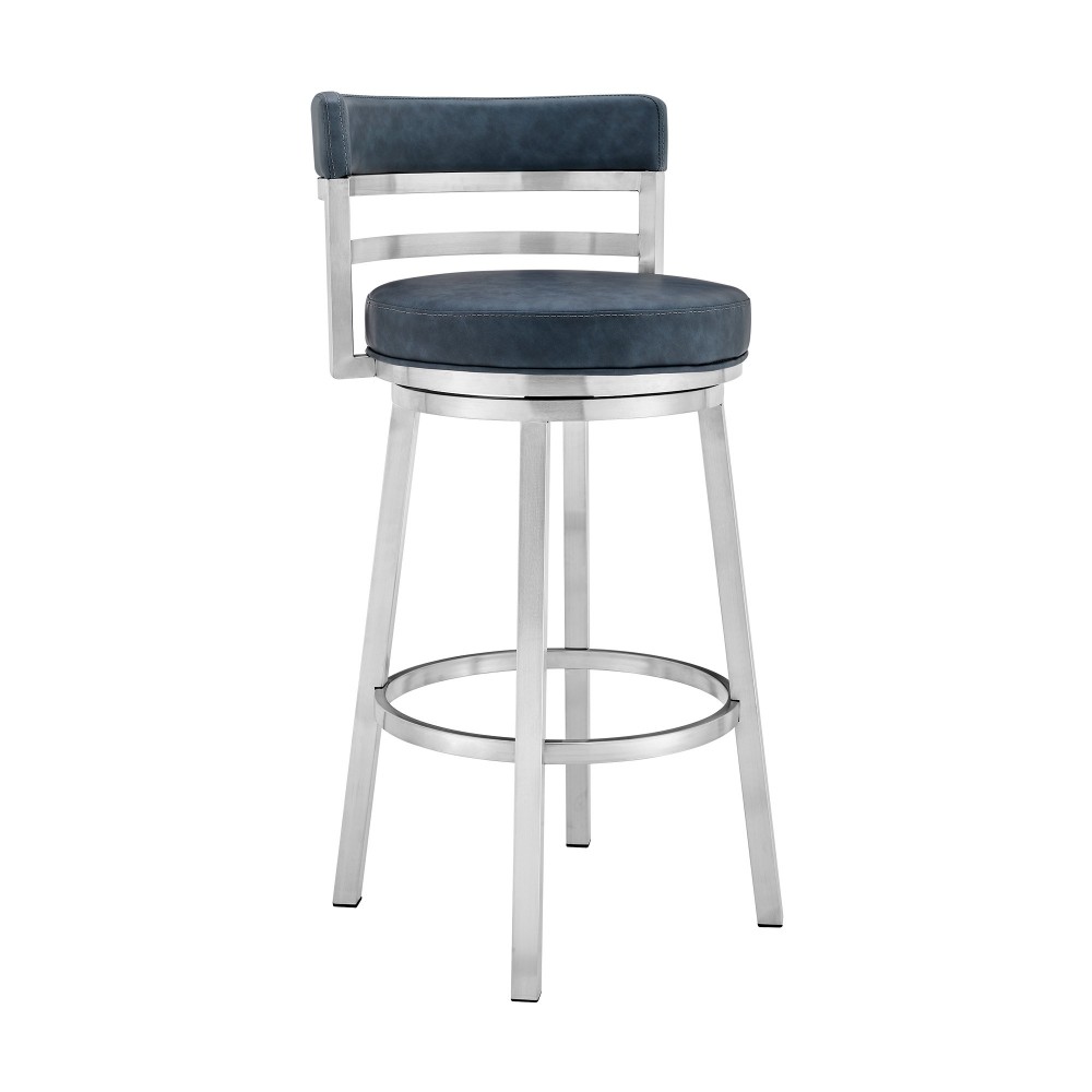 Madrid 26" Counter Height Swivel Blue Faux Leather Bar Stool