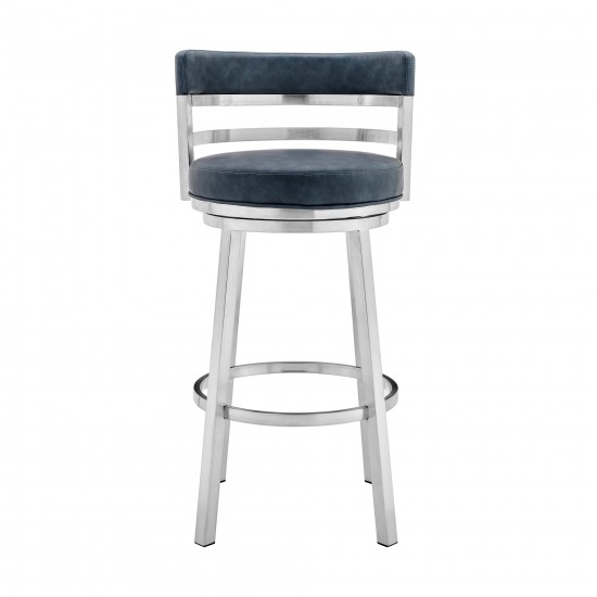 Madrid 26" Counter Height Swivel Blue Faux Leather Bar Stool