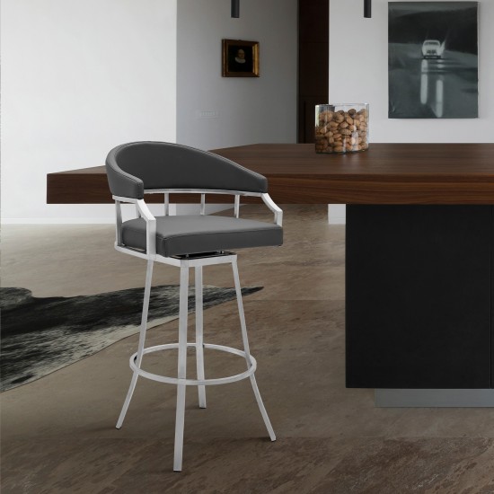 Palmdale Swivel Modern Slate Grey Faux Leather 30" Barstool